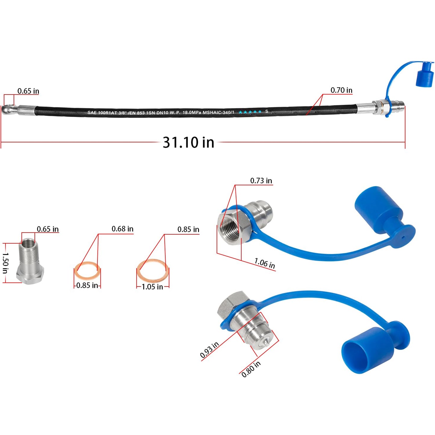 Universal Replacement for Hydraulic Top Link Cat. 1-1 with Block 20 7/8” - 31 7/8” with 2 x Hose and a Dual Check Vavle, Fits for Tractors, Excavators