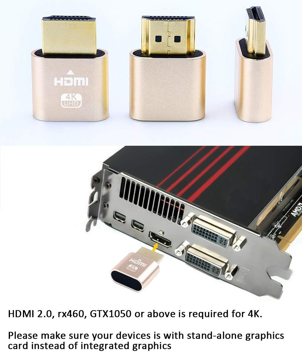 DTECH 4K Dummy 4kx2k 2160P 1080p 1 Pack) HDMI Plug Display Emulator Headless Ghost Adapter Compatible with Windows Mac