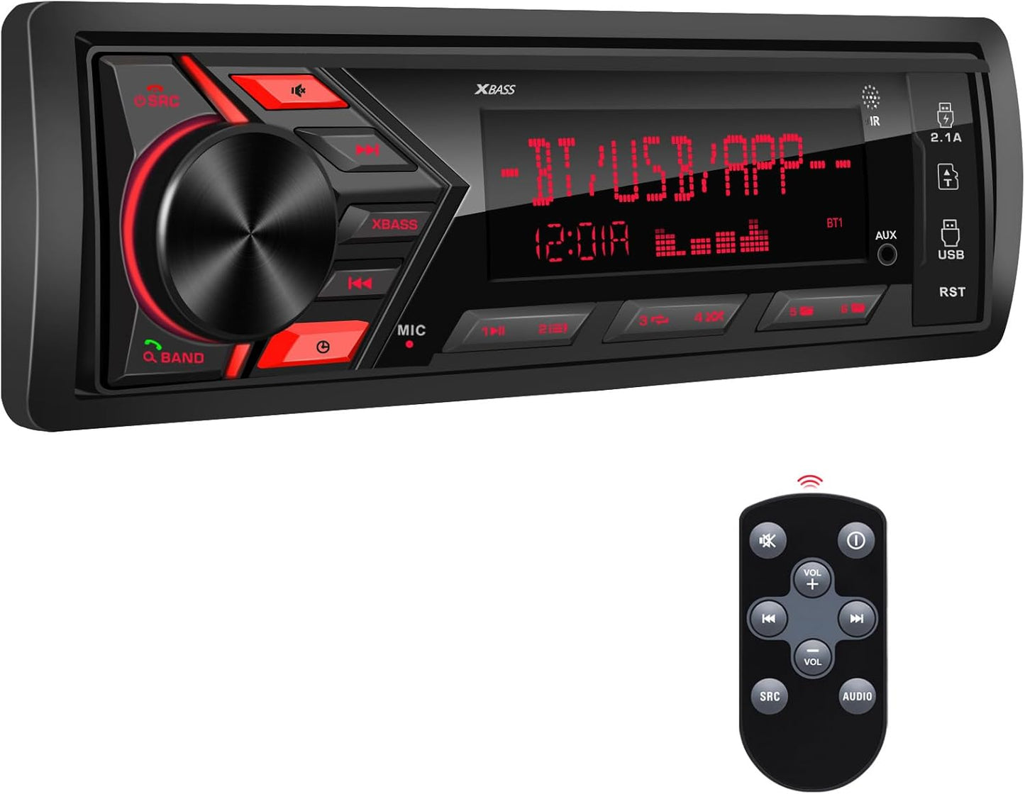 DOVOX MP3 2.1A Bluetooth Car Stereo Marine Radio: Single Din LCD Display Audio System - Indash Multimedia Player