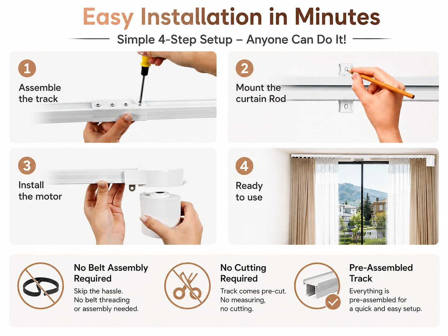 Smart Electric Curtain Track, 98.4" Motorized Curtain Rail with APP & Remote Control, Ultra Quiet Automatic Smart Home Curtain System for Living Room Bedroom, Fixed-Length Design