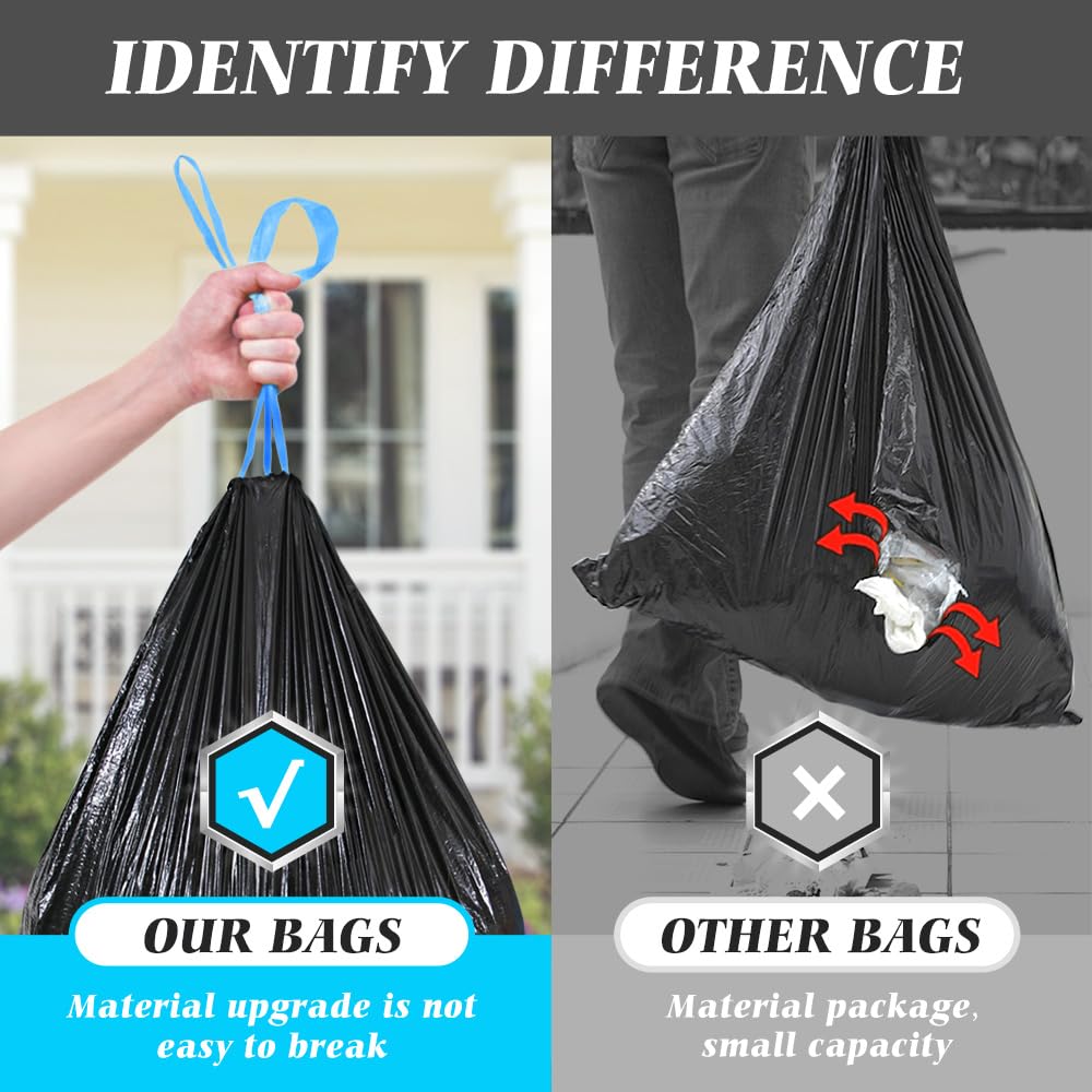 Teivio 20 Gallon 26 Counts Large Drawstring Trash Bags Strong Tall Kitchen Garbage Bags for Home/Office/Light Residential Waste/Outdoor Trash Can, Lawn，Trash Bin liners Black
