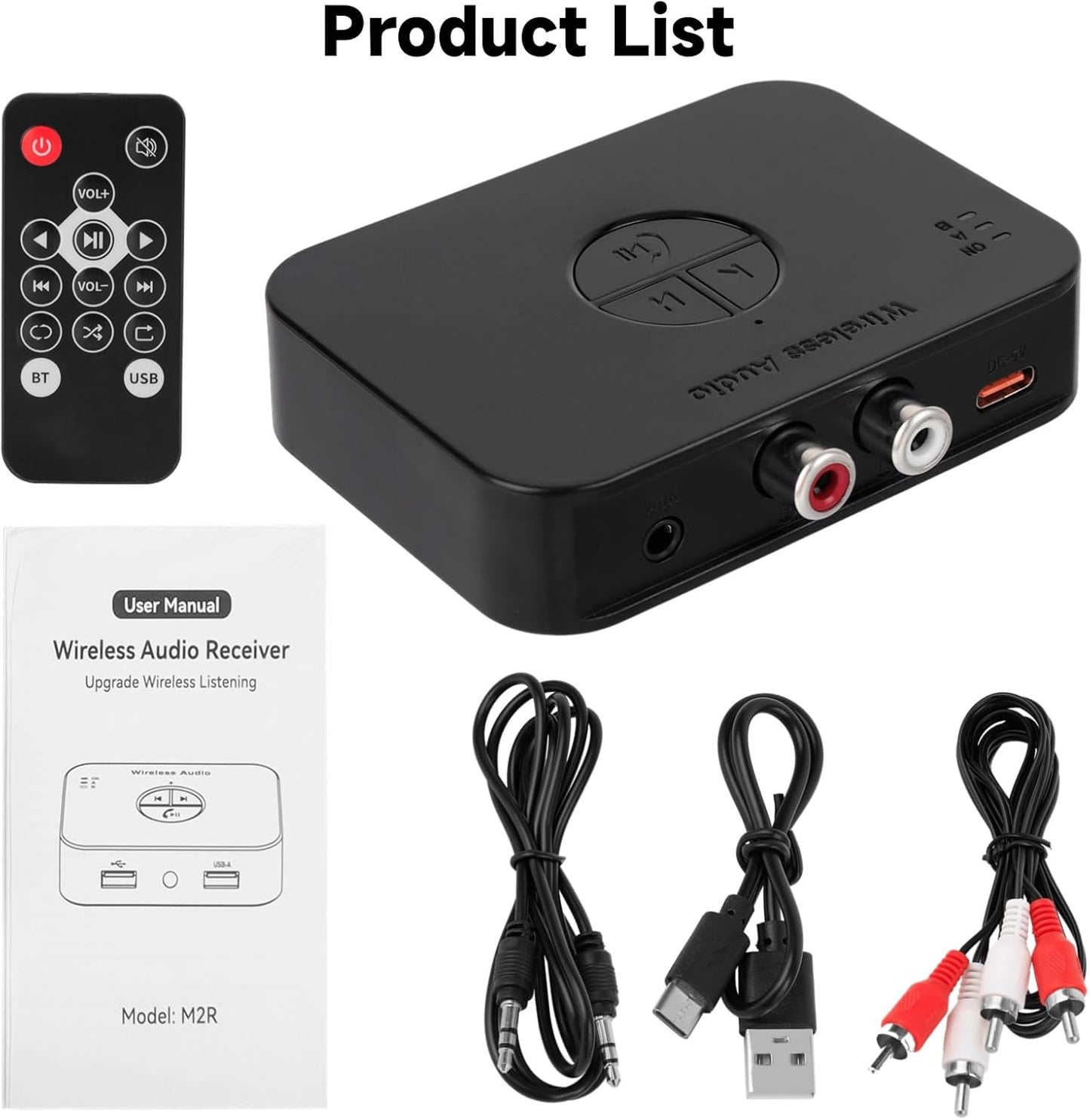 Ransanx M2R 5.4 3.55mm Bluetooth Audio Receiver RCA Bluetooth Adapter for Stereo Wireless Audio Receiver/USB Flash