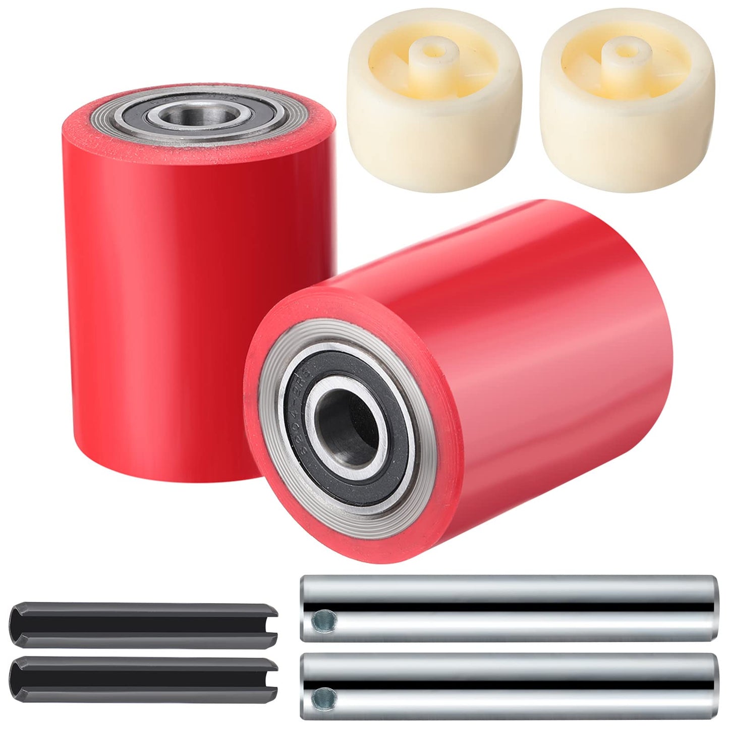 Minatee 12 Pcs Pallet Jack/Truck Load Wheels Full Set with Bearings Axles and Entry Exit Roller (Red)