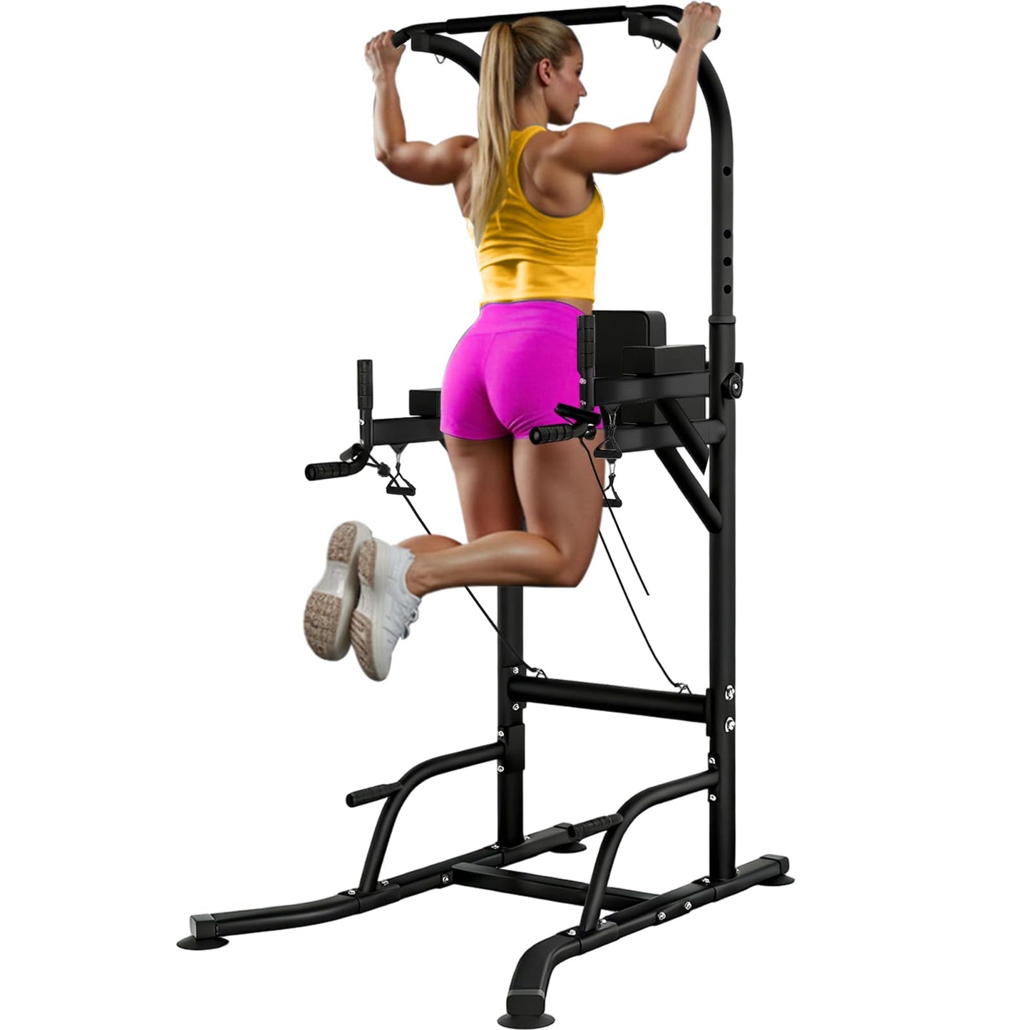 Pull Up Bar Power Tower Dip Station, Adjustable Strength Training Equipment for Home Gym Workout, Multi-Function Pull Up and Dip Bar