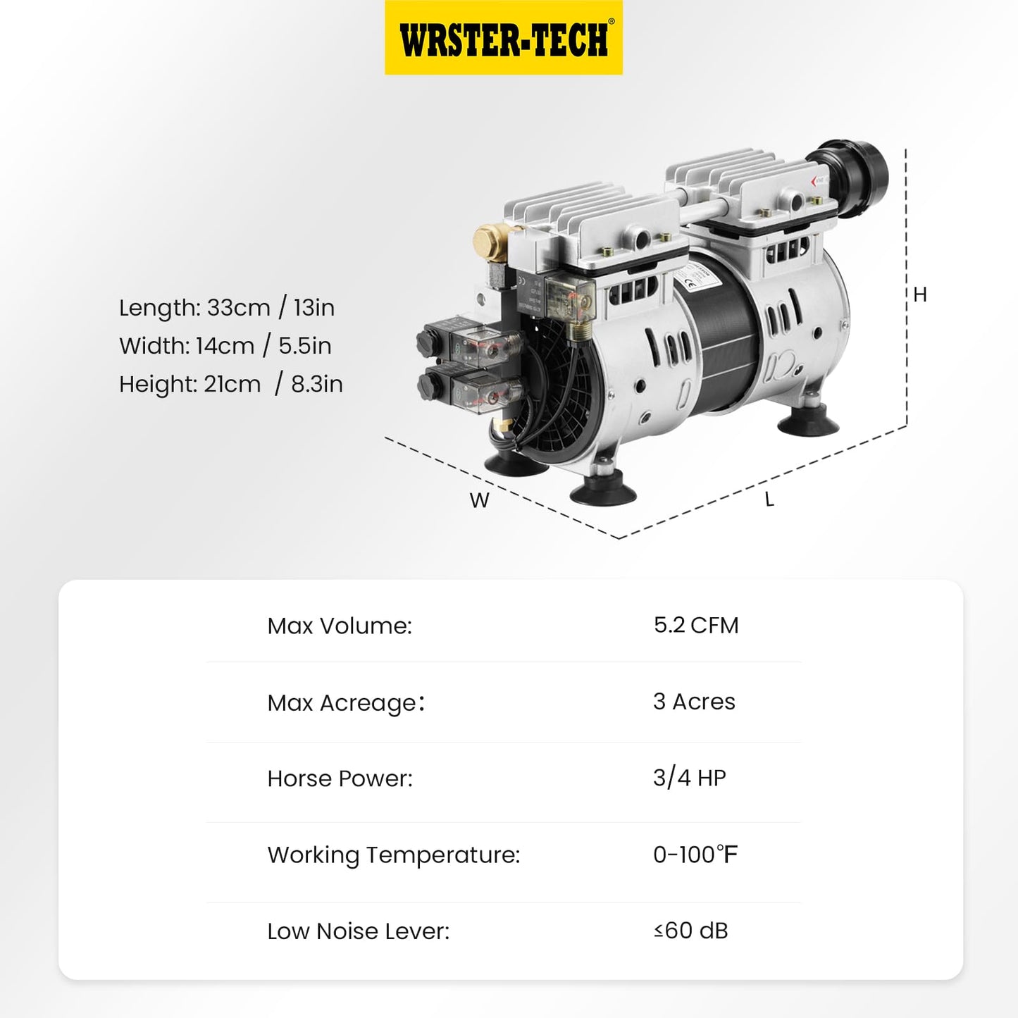 WRSTER-TECH Pond Aerator, 5.2 CFM for Pond and Lakes Up to 3 Acres, 3/4 HP Compressor with Timer, Aeration Pumps for Deep Water Oxygen Circulation