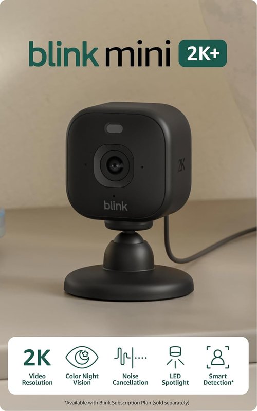 Blink Mini 2K+ Indoor Security Camera - 2K Video Resolution, Night Vision & Motion Detection | Black