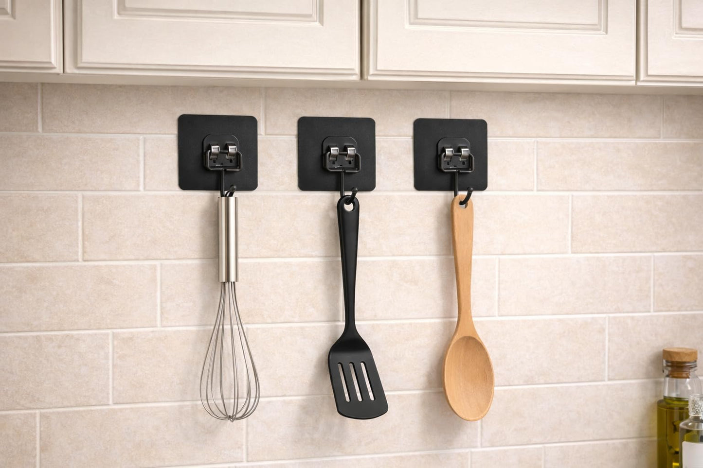 Black Metal Adhesive Wall Hooks Light Duty 6-Pack, No Drill Waterproof Sticky Hooks for Bathroom Kitchen Garage, Strong Wall Hooks for Towels, Keys, Coat, Tools, Holds Up to 20 lbs