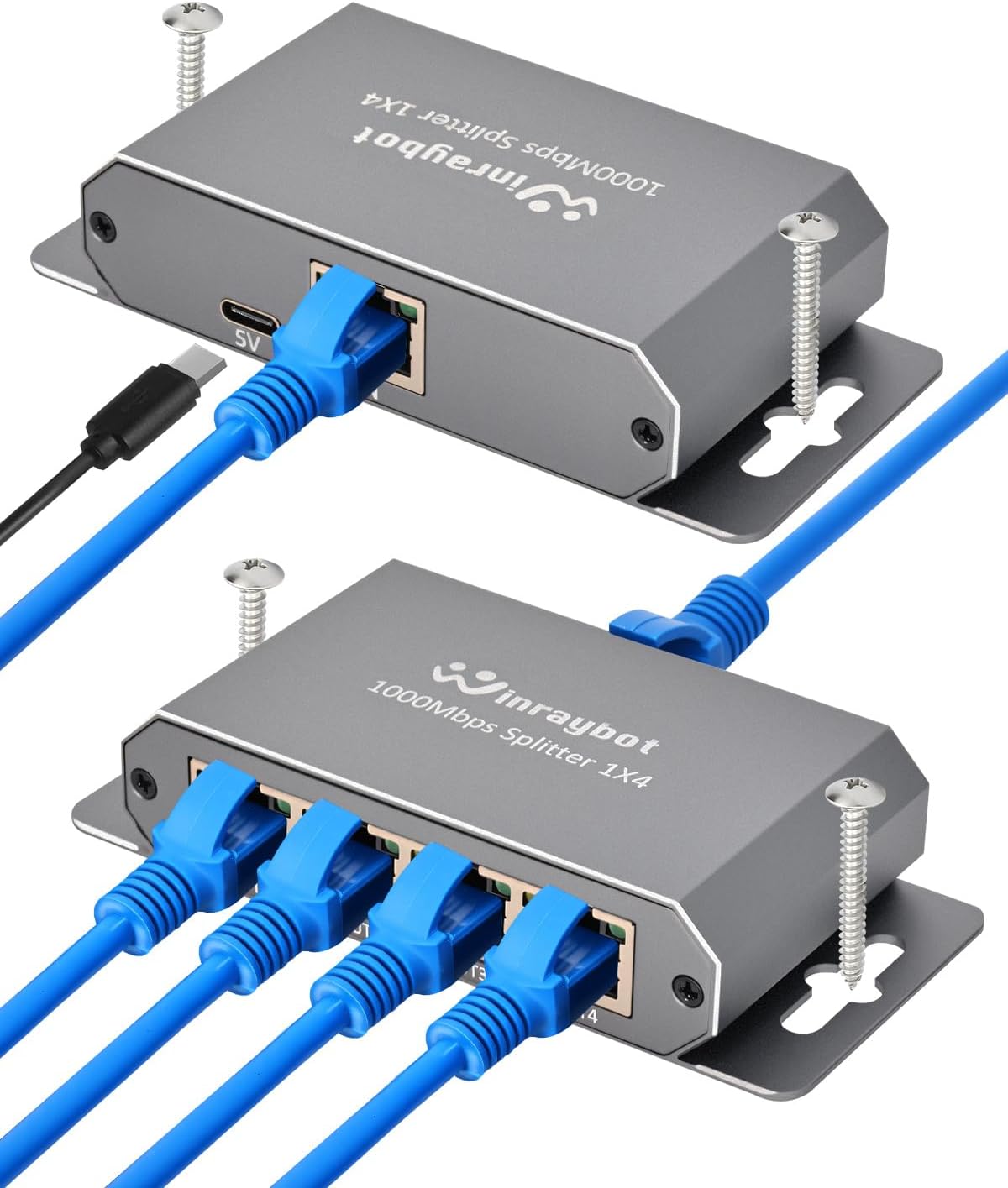 WinRaybot 4 1 4 PS5, 1000Mbps Port Gigabit Ethernet Splitter to - Powered Network Switch with Wall Mount Ears for Home