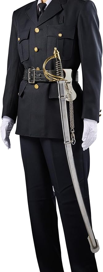 USMC Officer's Sword Frog Bundle Leather Saber Holder with Chrome Metal Chain for Ceremonial Sword
