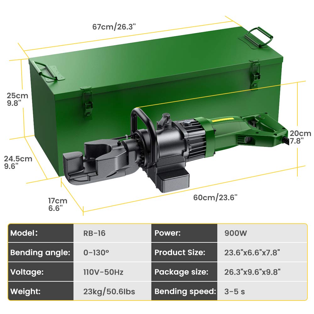 Anbull 900W Electric Rebar Bender,Hydraulic Rebar Bending Maching Bending up to 5/8 Inch #5 16mm Rebar, Bending Angle 0-130 Degrees Rebar Bending Machine with Positioning Bolt
