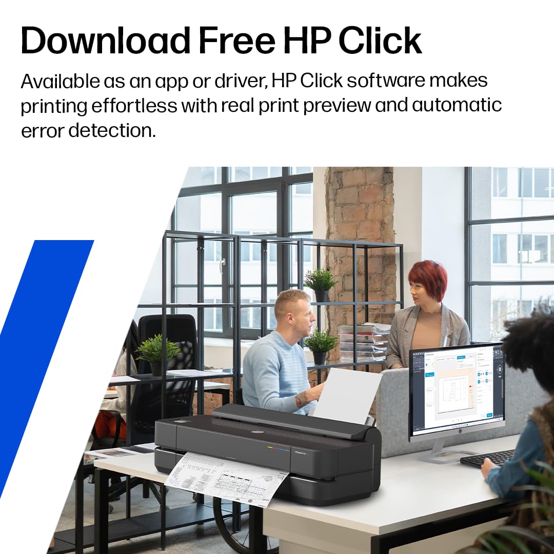 HP DesignJet T210 Large Format 24-Inch Plotter Printer for Easy CAD & Poster Prints (8AG32T), Includes 2-Year Warranty & Support