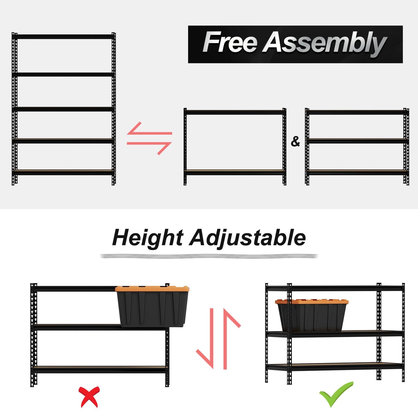 EliteEdge Garage Storage Shelves, 5-Tier Adjustable Storage Shelving, Heavy Duty Metal Utility Rack for Warehouse Basement Kitchen Pantry Laundry, Load 3850 Lbs, 48" L x 18" W x 73" H, Black