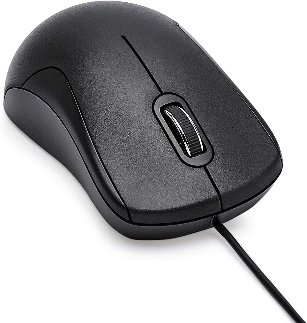 Amazon Basics 3-Button 1000 6-foot USB Wired Mouse with Precision Scroll Wheel, DPI, Ergonomic Grip, Plug and Play