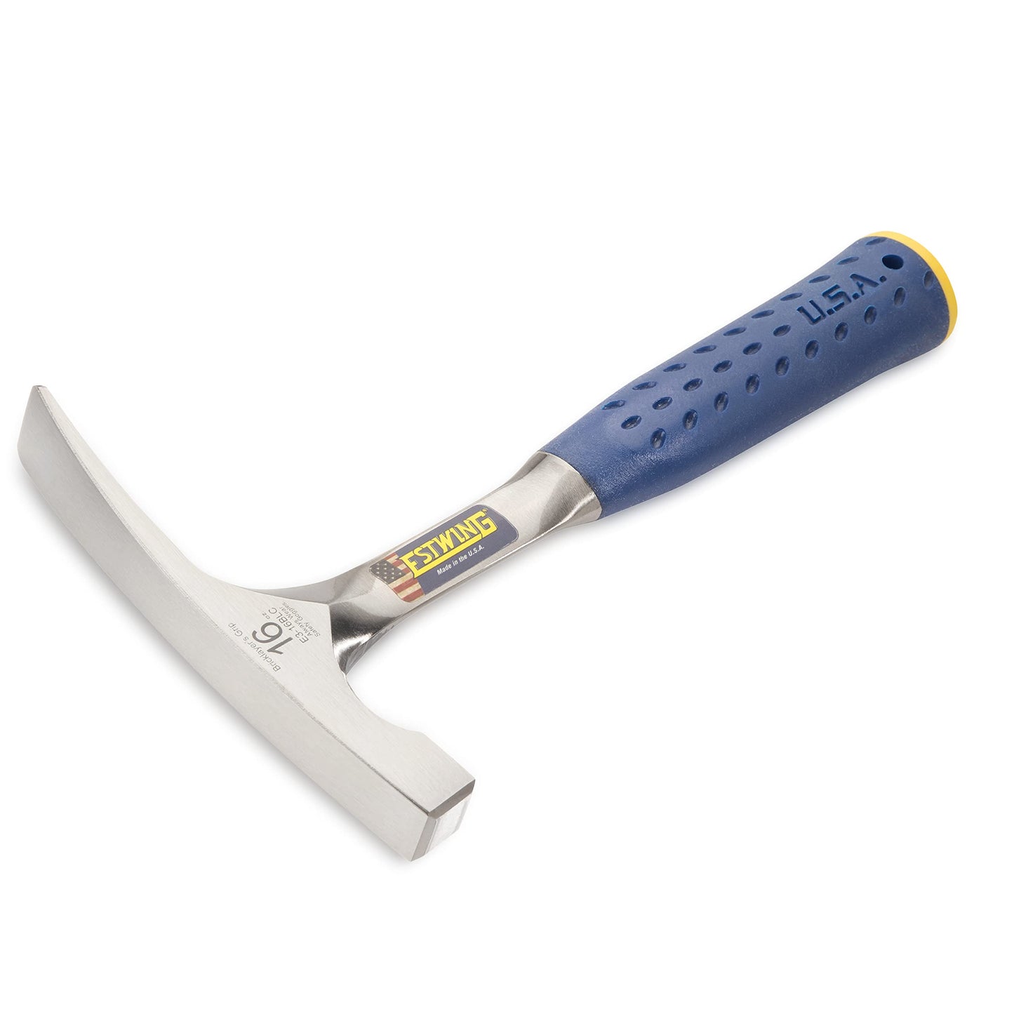 ESTWING Bricklayer's/Mason's Hammer - 16 oz USA Made Masonry Tool with Forged Steel Construction & Shock Reduction Grip - E3-16BLC