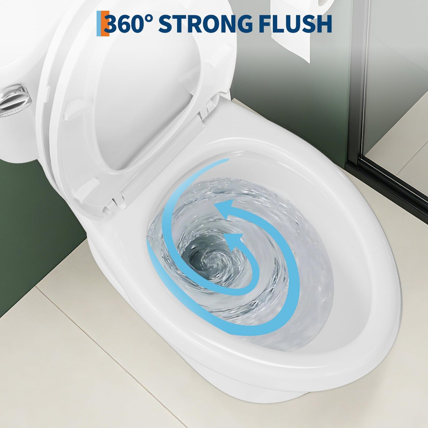 Two Piece Toilet with 17" ADA Height, Elongated Ceramic Bowl and Locking PP Lid - Side Push Handle, CUPC Certified, Water Efficient 1.28 GPF