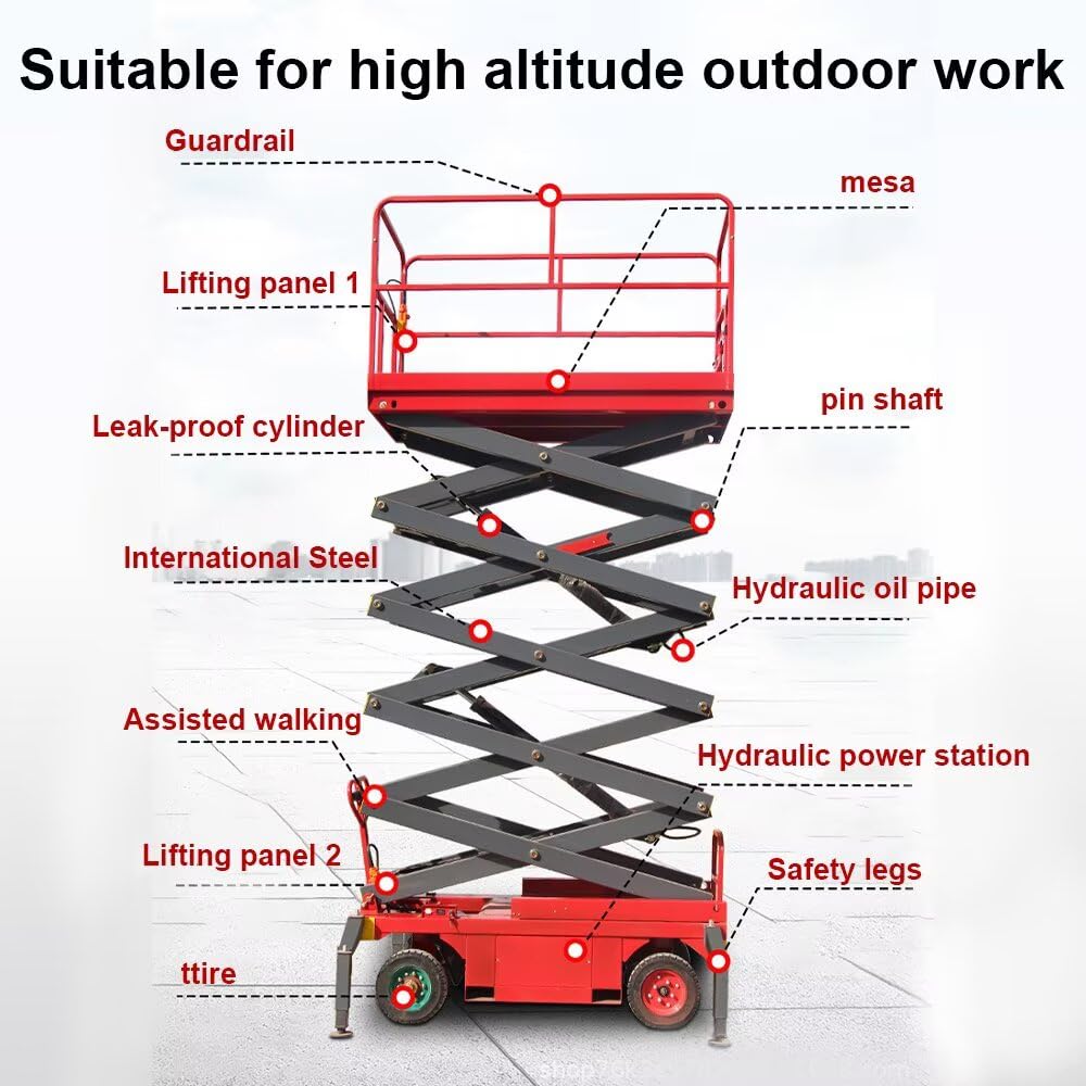 JIN YANG HU Scissors Lifting Aerial Lift Platform,4M Walk-Behind Mobile 500kg Load Hydraulic Working Platform,79"X36" Lifting Platform Scissor Lift Table