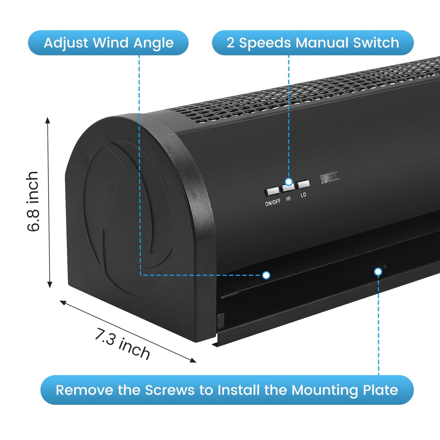 Fanspex 36" Wall Mounted Air Curtain, 2-Speed Commercial Over Door Fan for Home Garage Shop Restaurant, 120W Low Consumption with Magnetic Door Switch (Black)