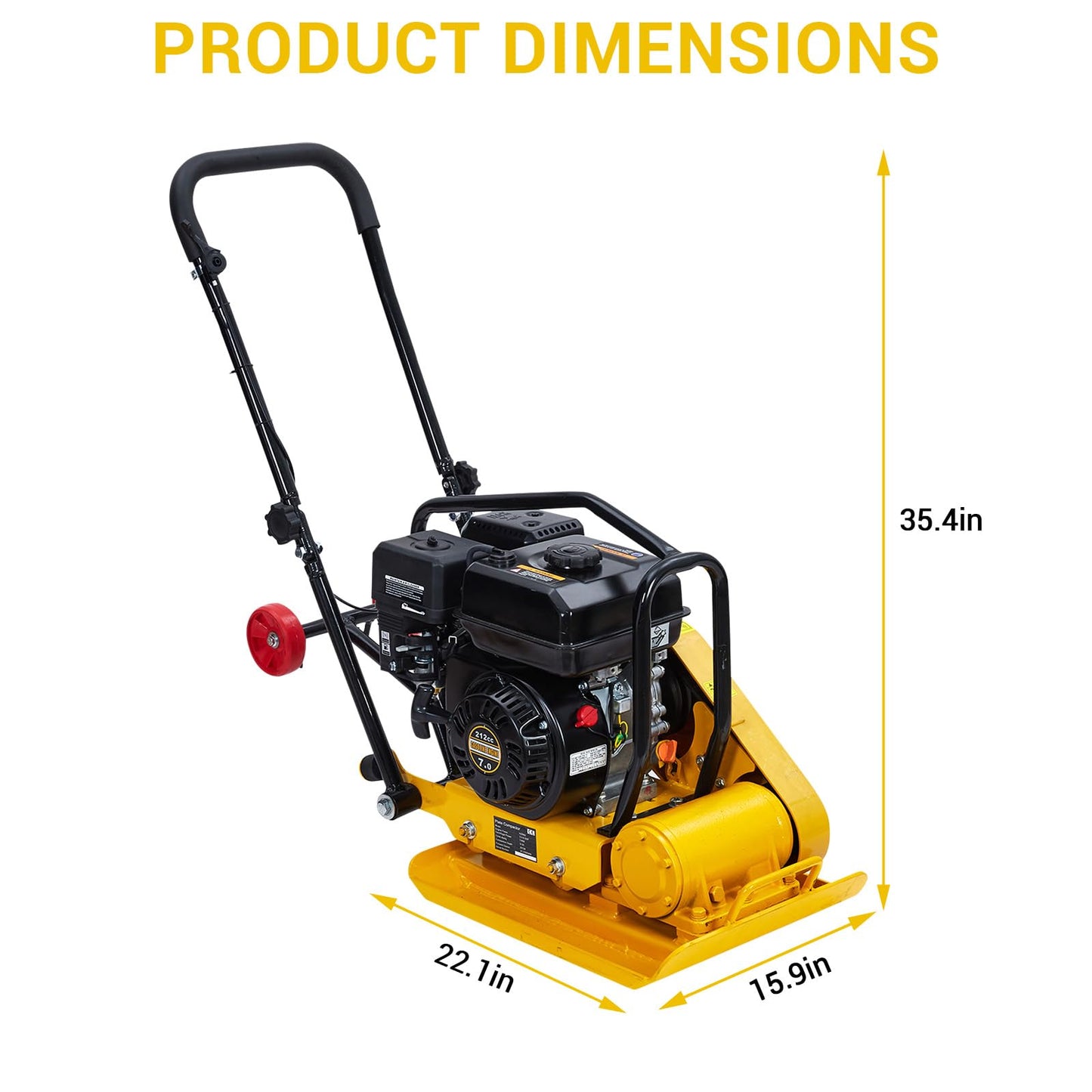 GarveeTech 7HP Plate Compactor, 212CC Gas Engine Jump Jack Compactor, 4200 Lb Compacting Force, 5600 VPM Pavement 22.1x15.9 Inch Plate Compactor for Sidewalks, Asphalt, Pavers, Landscaping