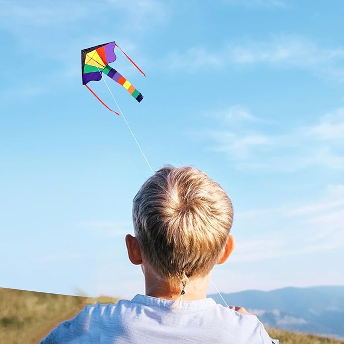 Rainbow Delta Kites(3 Pack), Easy to Fly Kites for Kids Ages 3-5 & 4-8 - Single Line Beach Kite for Toddlers and Beginners.