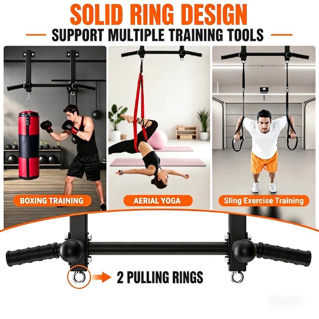 HWOOUSA Joist Mounted Pull Up Bar, 650lbs Heavy Duty Strength Training Pullup Bars, Multi-Grip Chin Up Bar for Home Gym, Garage & Basement Ceiling Beam Installation