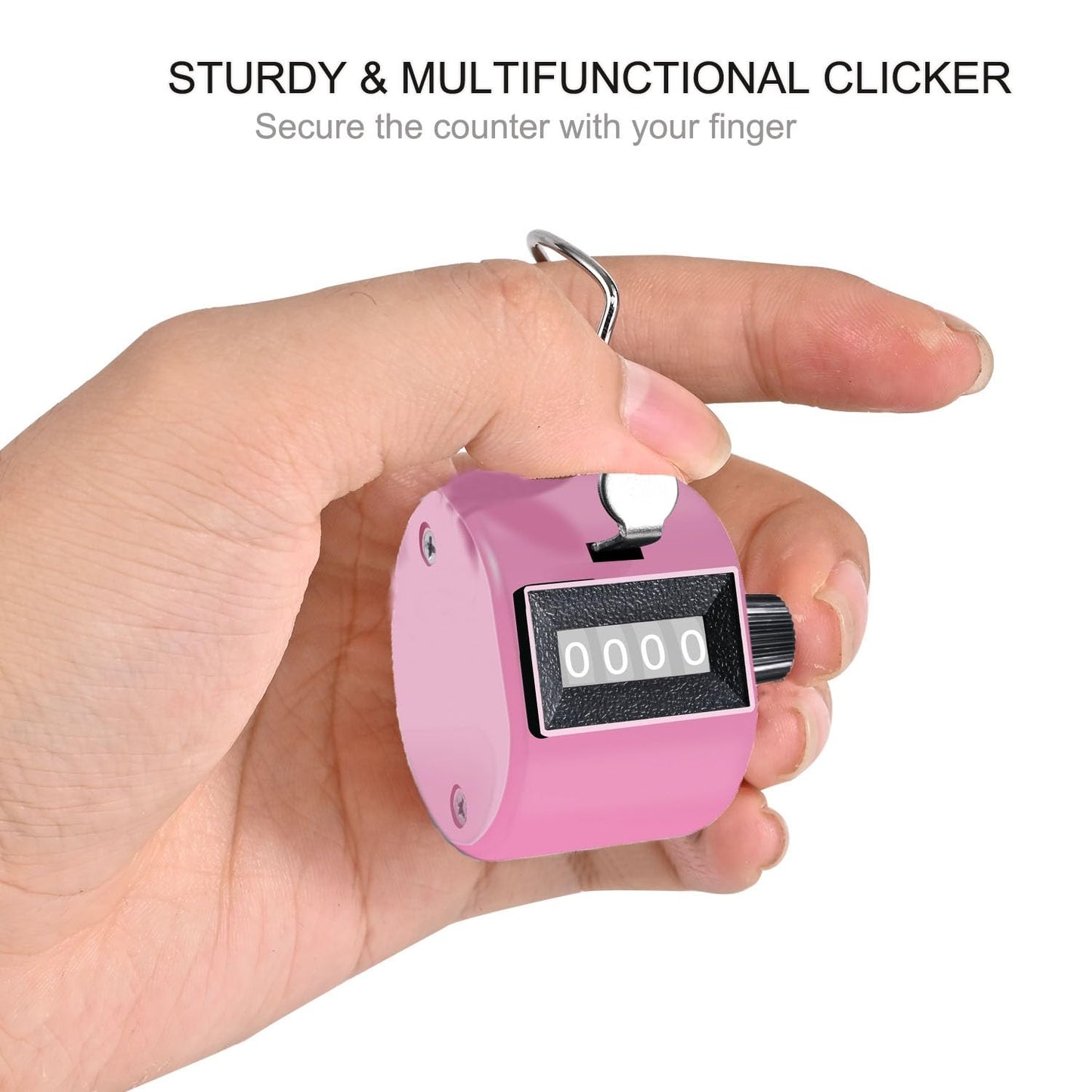 Clicker Counter Handheld Tally Counter 4-Digit Number Counter, 2 Pack Hand Mechanical Counters Clickers Pitch Umpire Click Counter for Coaching, Knitting, People, Lap, Fishing, Golf, (Pink White)