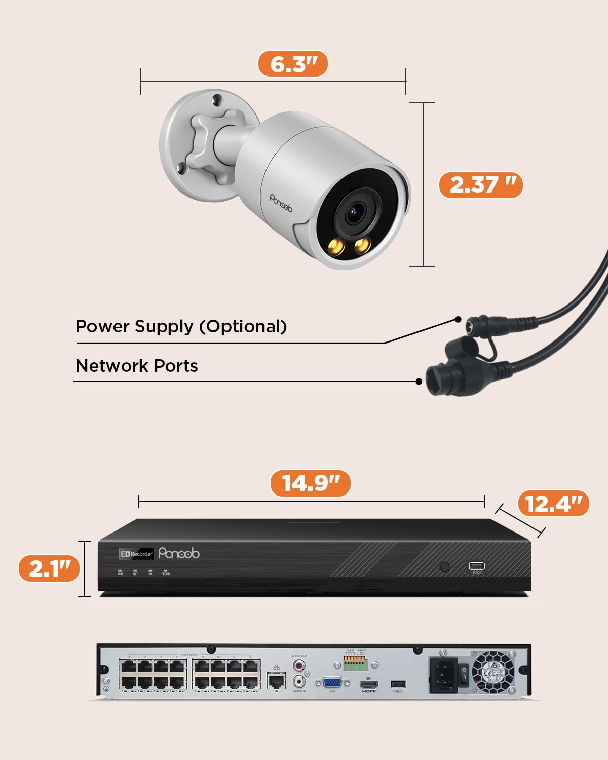 PANOOB 16 Channel Security Camera System 4K for Commercial,4K 16CH PoE NVR 4TB HDD,16x 8MP Wired Outdoor IP Cameras,Smart Color Night Vision,AI Human Vehicle Detection,Built-in microphone,PB38F1616-8M