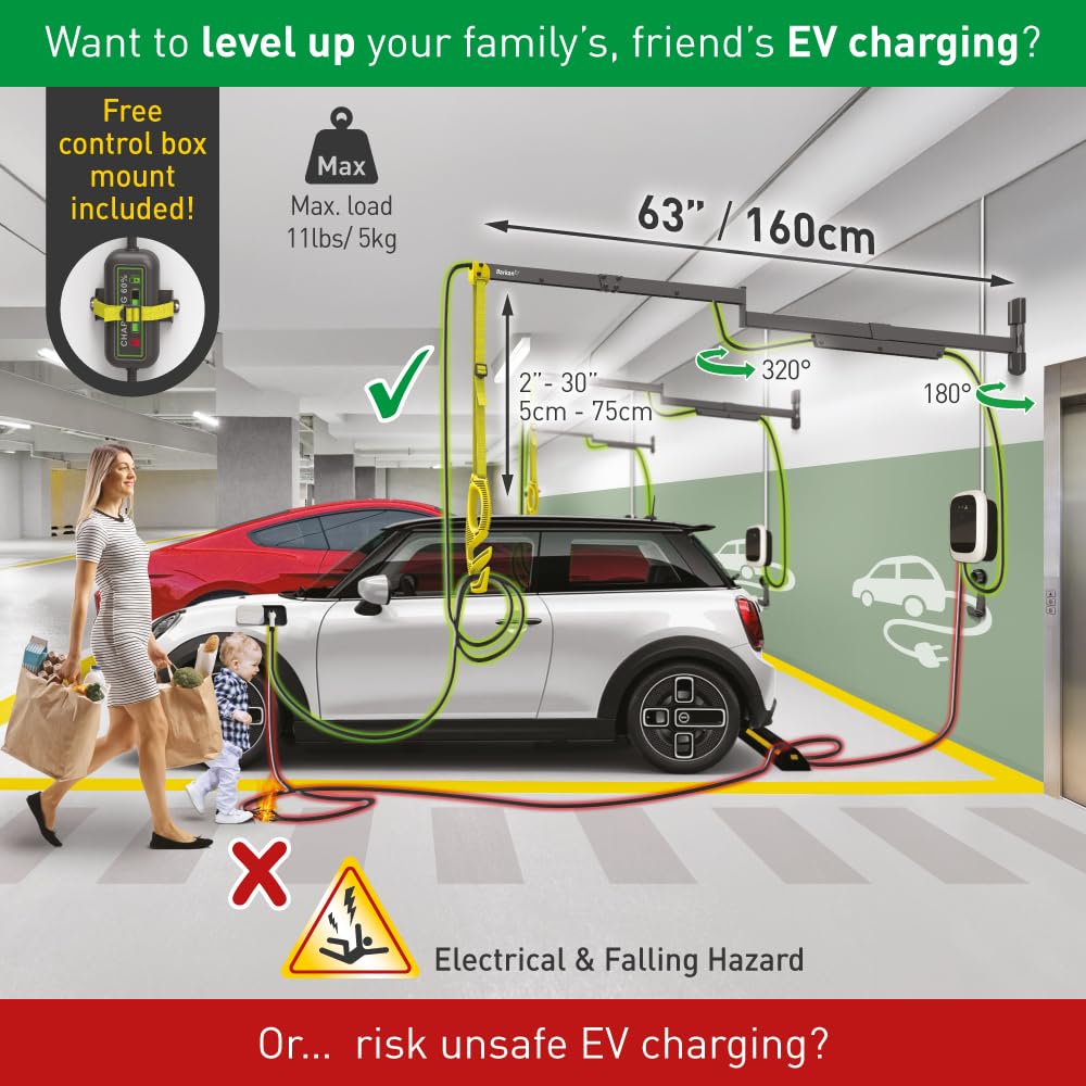Barkan 63" Protective EV Charging Cable Wall Arm, 5 Year Warranty, Indoor & Outdoor Weatherproof zinc Coating, for Electric Vehicle Cable, Retractor Arm
