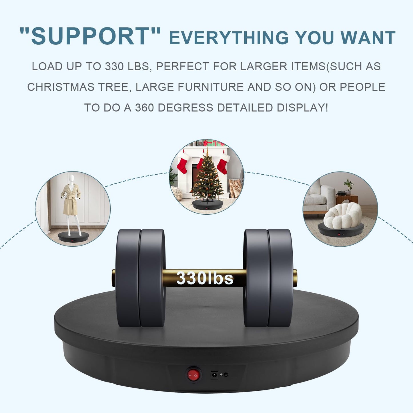 Motorized Rotating Display Stand, 360 Degree Automatic Rotating Display Stand, Angle Speed Adjustabl Turntable for Big Size Products Potography Live Video Show Black/ 20.5inch /330Lbs Load/Wired