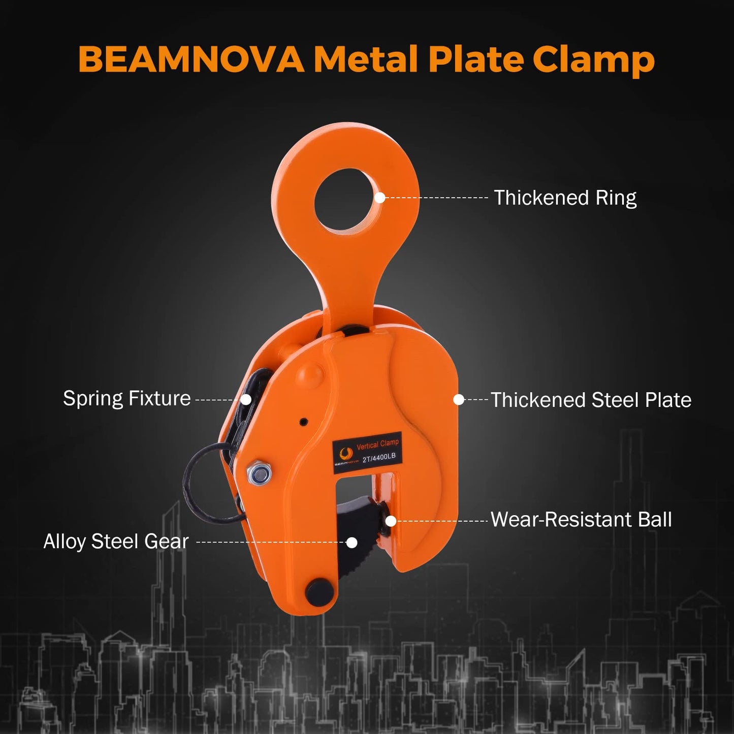 BEAMNOVA 2 Ton 4400 lbs Vertical Plate Lifting Clamp Sheet Metal Lifting Clamp Metal Steel Plate Lifting Clamps Lifters Heavy Duty Orange