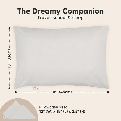 My Little Dreamy Toddler Pillow - Organic Cotton Travel Bed Pillow with Pillowcase | Soft & Breathable, 13x18 Inches, French Gray for Ages 2-5