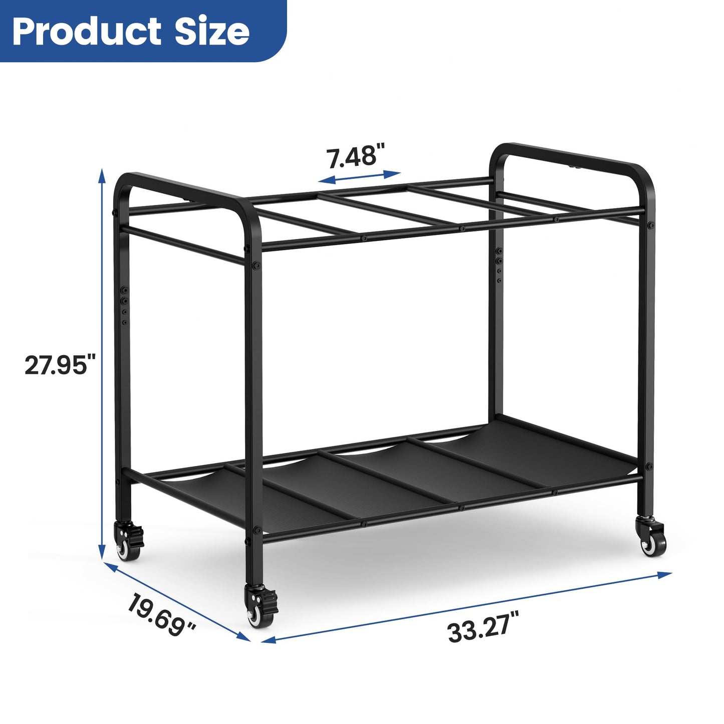 Black Yoga Mat Storage Rack Basket with Wheels, Floor-Standing Metal Yoga Mat Cart Workout Equipment for Foam Roller Dumbbells Kettlebells,in Gym,Fitness Classes, Yoga Studio & Home Gym