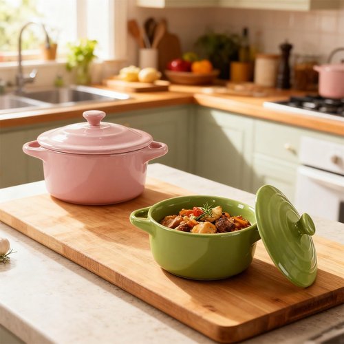 Mini Cocotte 6-Pack by [Brand Name] - 8 OZ Ceramic Ramekins with Lids & Handles | Oven-Safe Casserole Dishes in 6 Colors