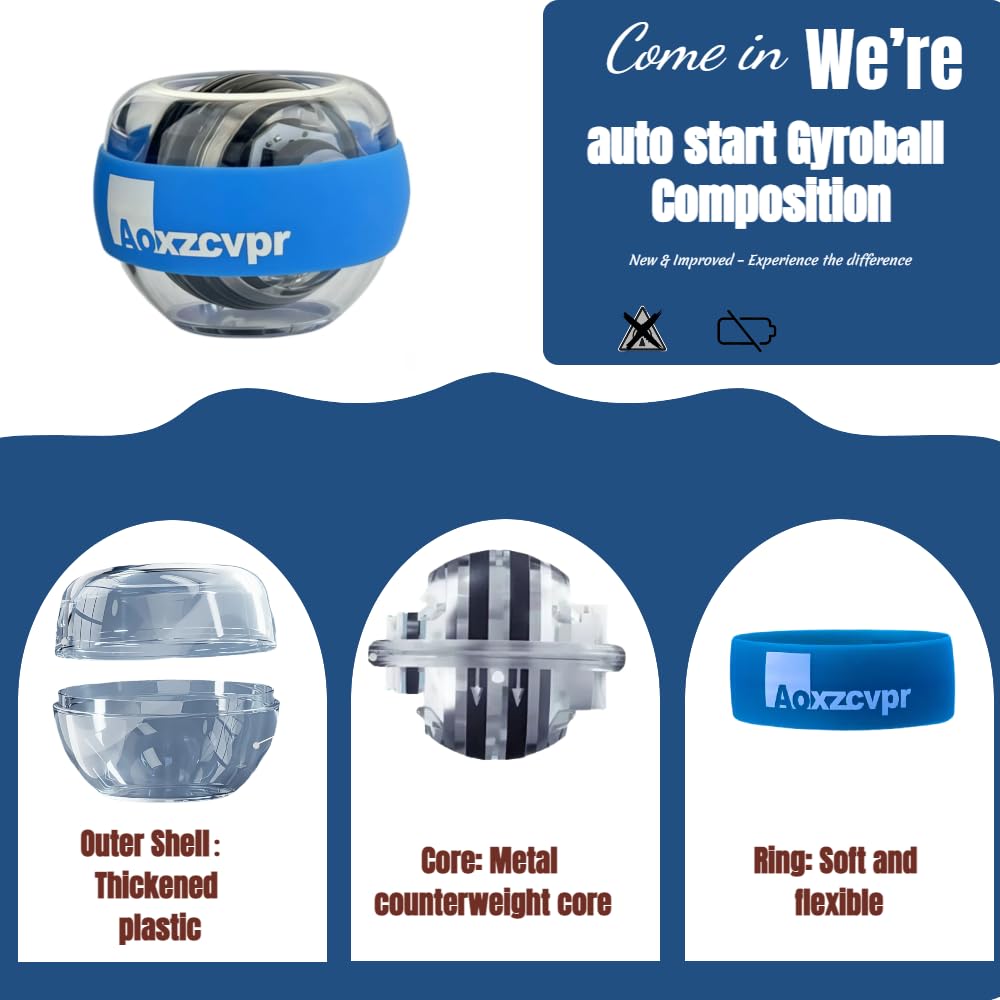 Aoxzcvpr Gyro Wrist Ball auto Start Gyroscope Torque Ball with LED Lights for Hand Trainer for Sports Enthusiasts.(Blue)