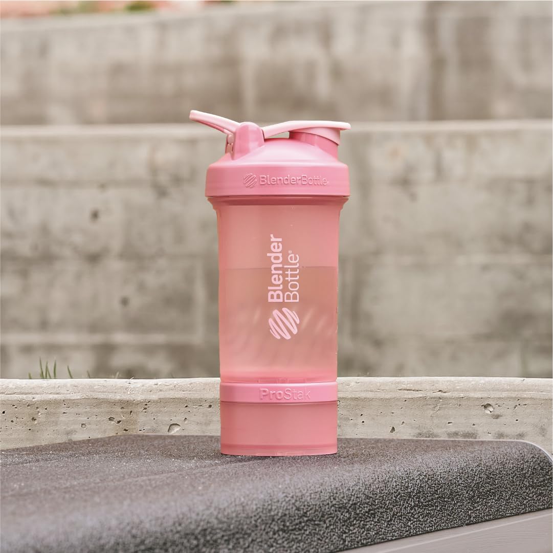 BlenderBottle Shaker Bottle with Pill Organizer and Storage for Protein Powder, Classic V2 ProStak System, 22-Ounce, Rose Pink