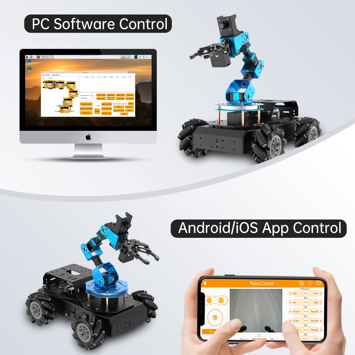 LewanSoul ROS Robotic Arm with Raspberry Pi 5 8GB Open Source Programming FPV AI Vision 6DOF/Axis Smart Robot Kit, 4WD Mecanum Wheel Big Chassis, ArmPi Pro with RPi 5 8GB