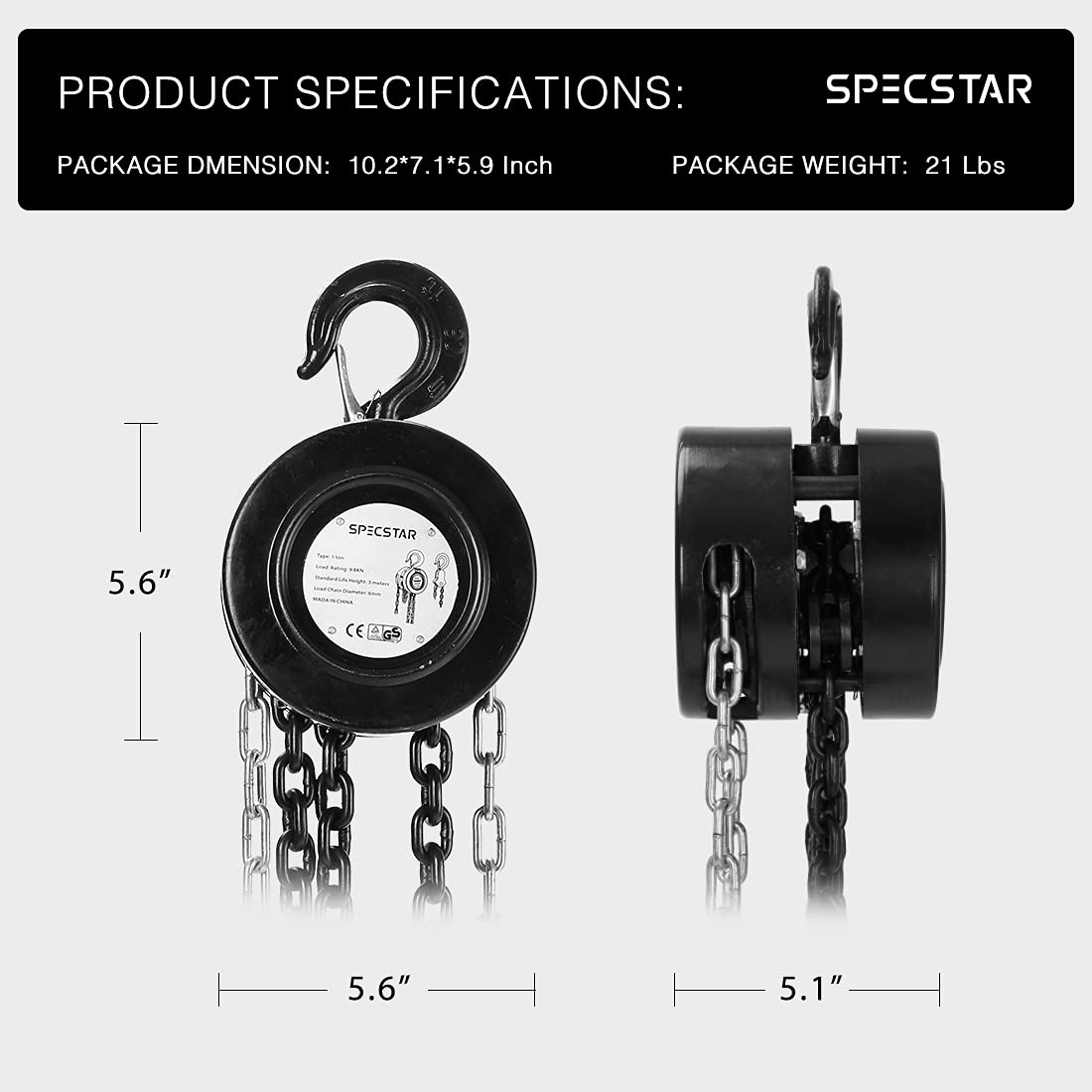 VIVOHOME 3-in-1 Electric Hoist, Powerful 110V Portable Winch with 660Lbs Loading Capacity with SPECSTAR Hand Chain Hoist 1 Ton 2200 Lbs Capacity 10 Feet with 2 Heavy Duty Hooks