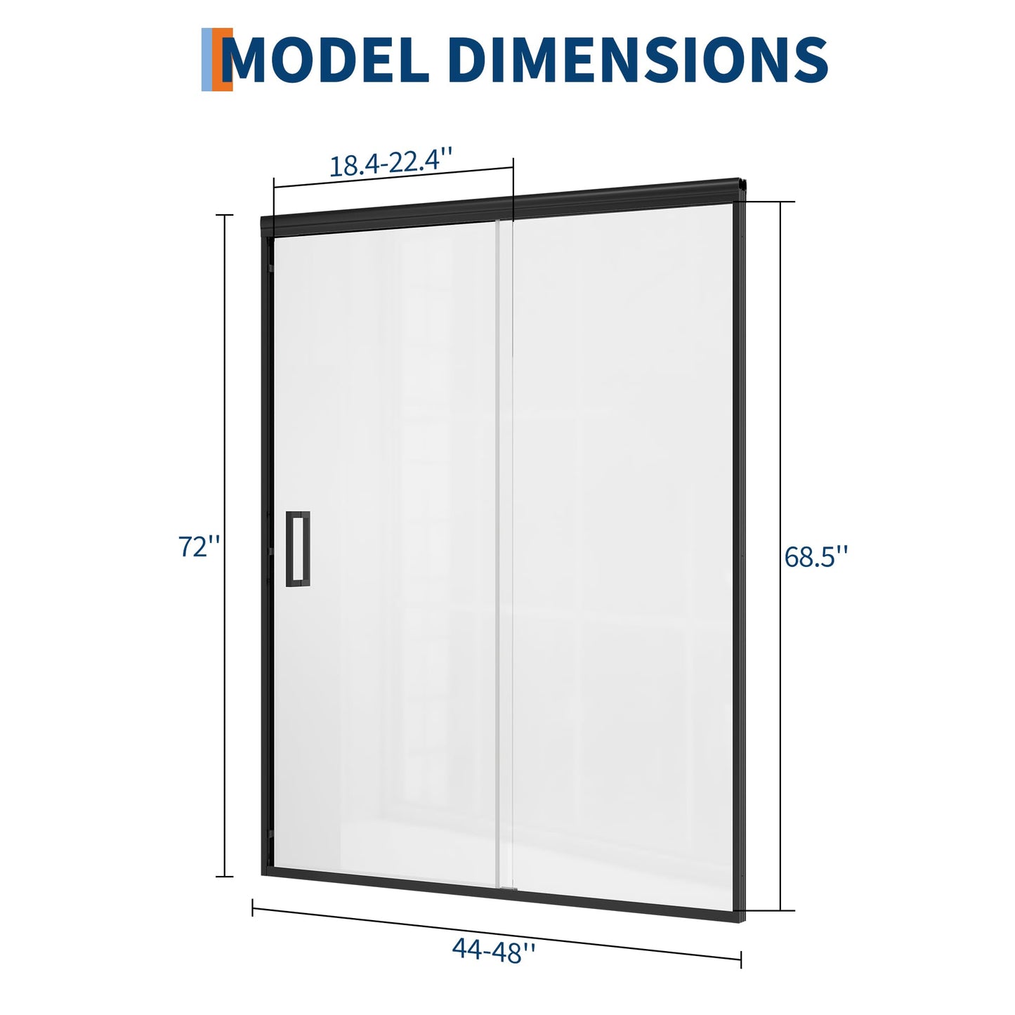 Sliding Shower Door, 44-48" Width x 72" Height, Bypass Single Sliding Design, 6mm (1/4") SGCC Tempered Glass, Brushed Nickel Finish with Matte Black Aluminum Alloy Track