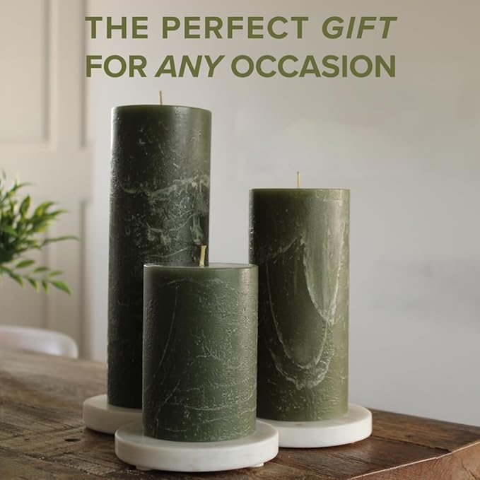 Simply Soson 3x6 inch Dark Moss Green Rustic Oakmoss Pillar Scented Candle - 3 Pack - for Home Decor, Aromatherapy, Weddings, Restaurants, Spa,