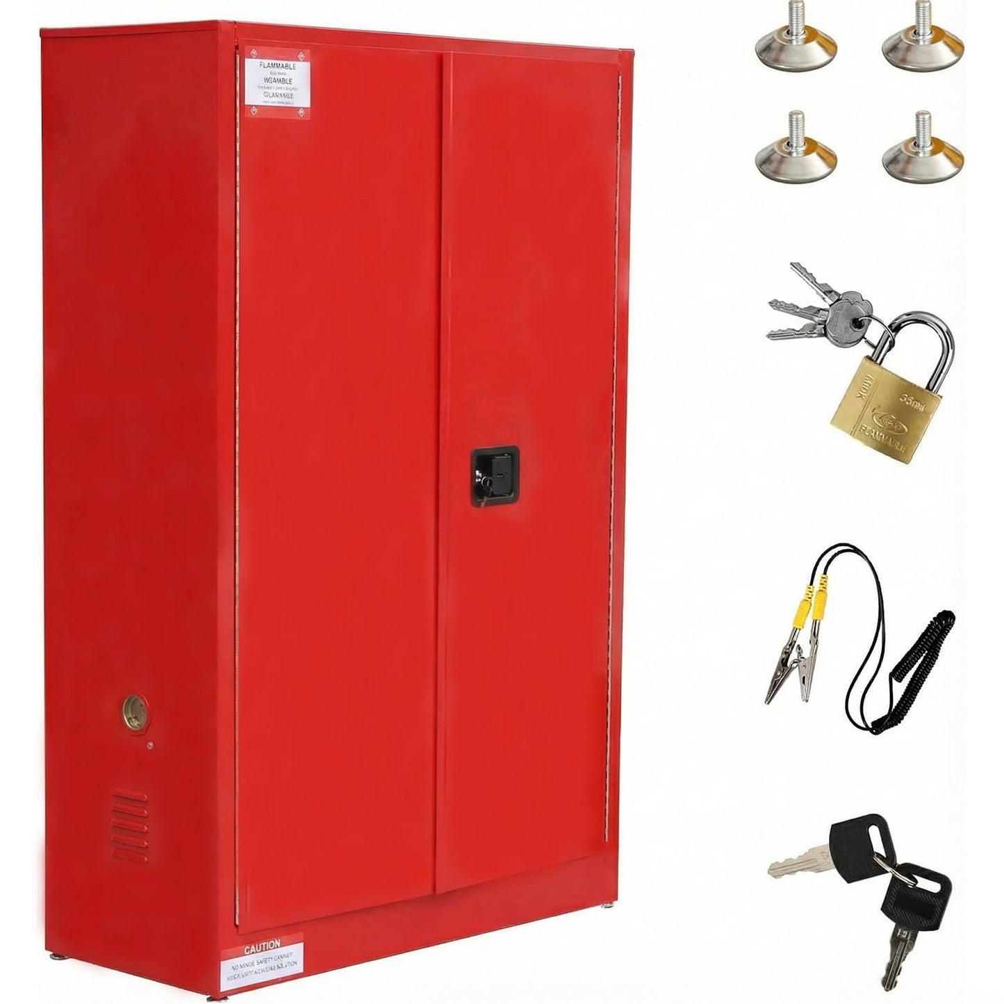 ActiveTrail 45 Gallon Flammable Safety Cabinet, Industrial Yellow Steel Storage for Flammable Liquids, 2 Adjustable Shelves, Double-Wall Fireproof Cabinet with Manual Close Doors & Vents – Red