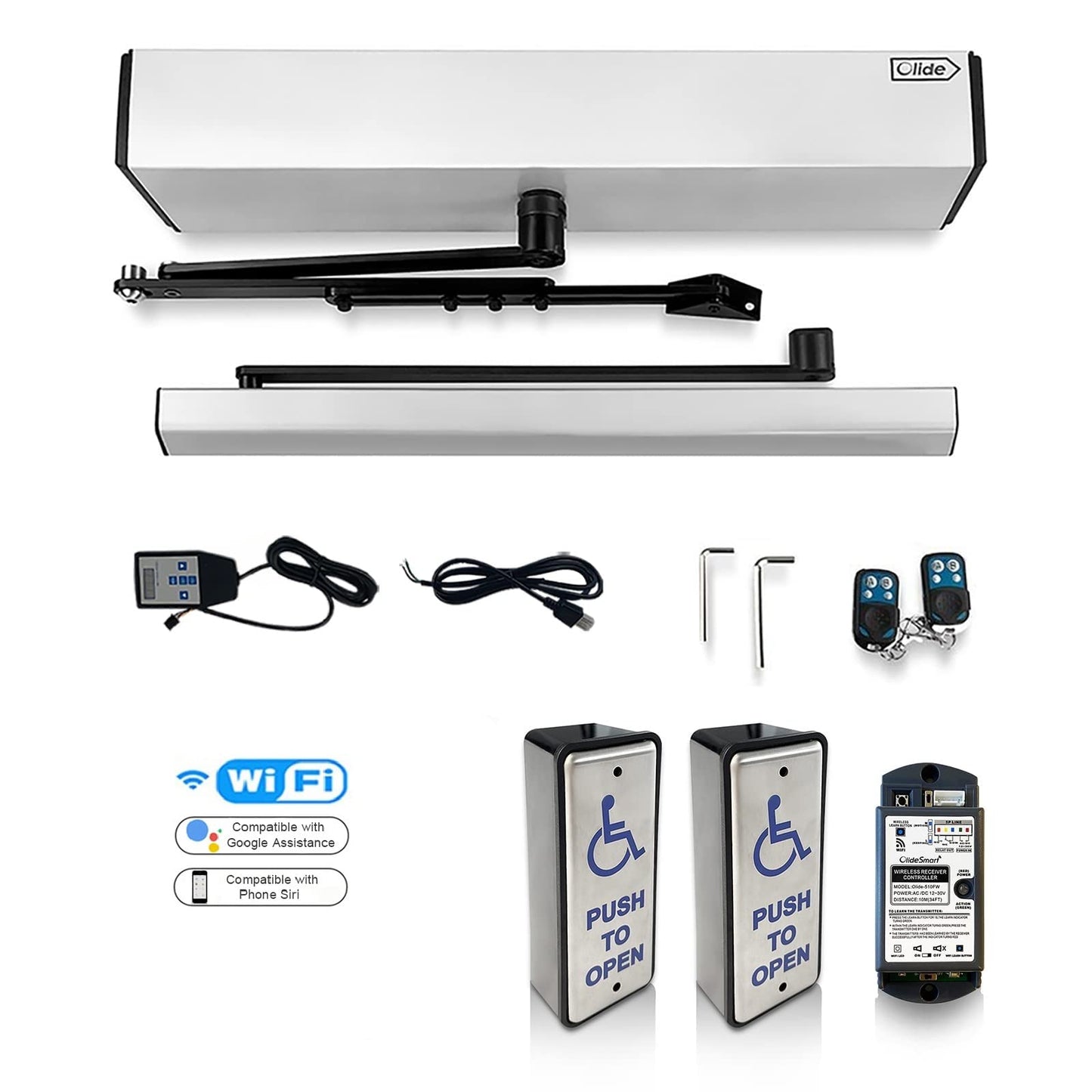 Olideauto Home Electric Door Opener Wireless Handicap Door with Wireless Narrow Handicap Push Buttons Olide-511 and Receiver,Compatible for Alexa,Google Assistant,Remote Control via Phone APP TUYA