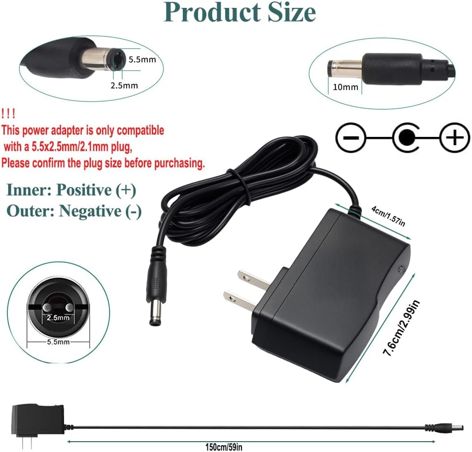 YOOFONE 12V 1A 100-240V 12V 1Amp 12V 5.5x2.5mm Power Supply AC Adapter to Power Adapter Converter DC Power Cord