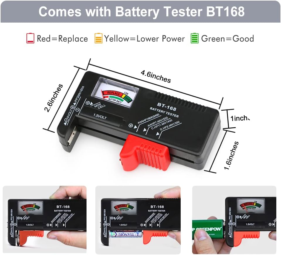 199+ 9V Battery Organizer Holder Storage Case with Tester,Waterproof Carrying Case Bag,Battery Vault Box for Garage