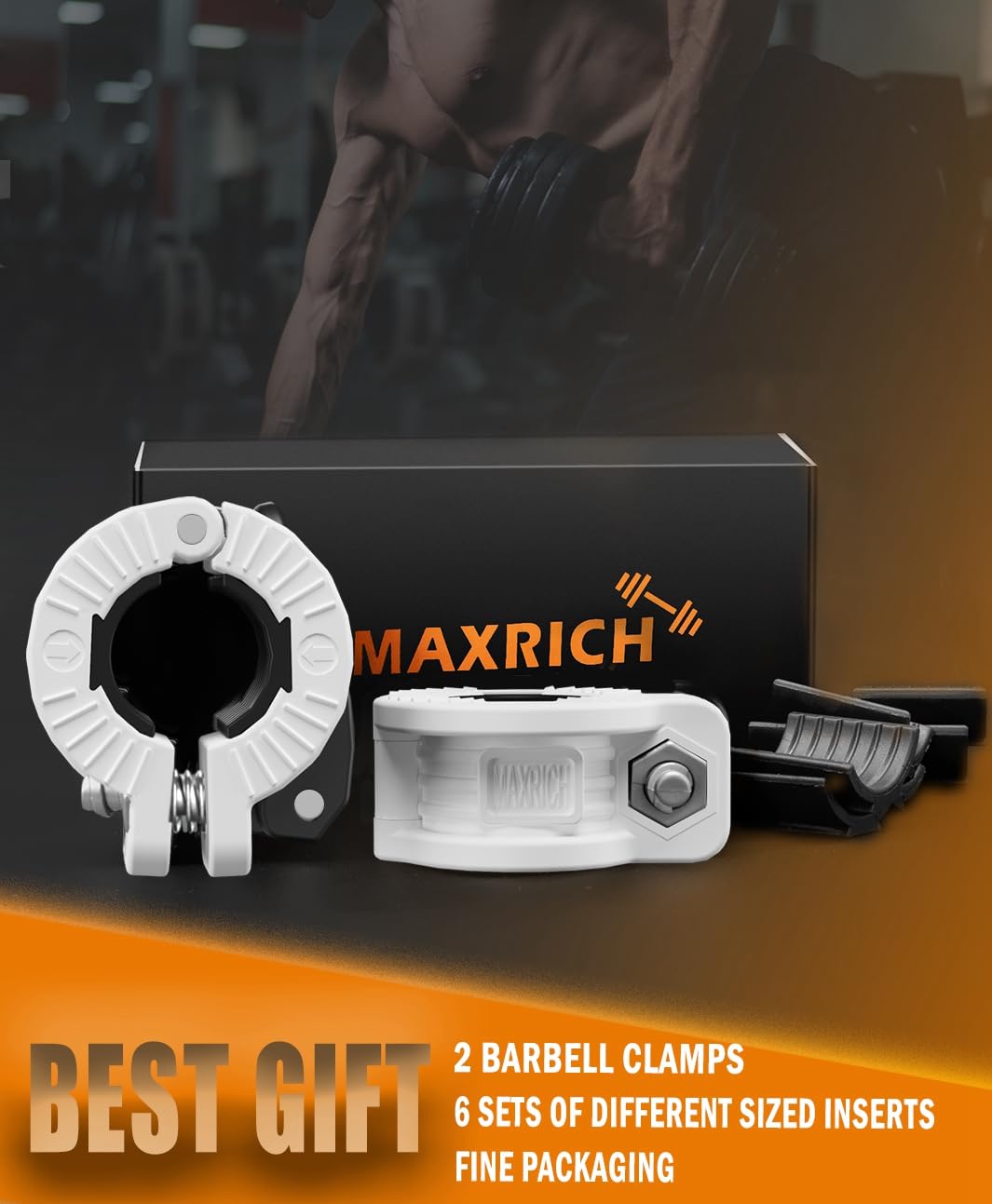 MAXRICH Barbell Clamp 1 inch Multiple Sizes & Adjustable Weight Clips for Barbell Quick Release Barbell Clips|Barbell Collar Bar Locks for Weight Lifting (White)