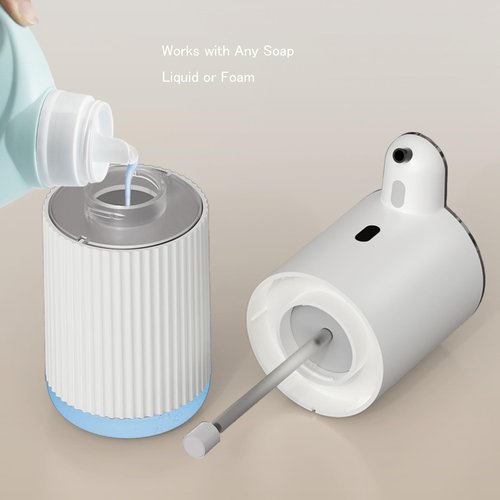 Automatic Soap Dispenser with LED (Battery% & Foam Level), 7000 Uses, 6 Foam Settings, Wall Mount/Countertop, USB-C Rechargeable, for Bathroom Kitchen, White