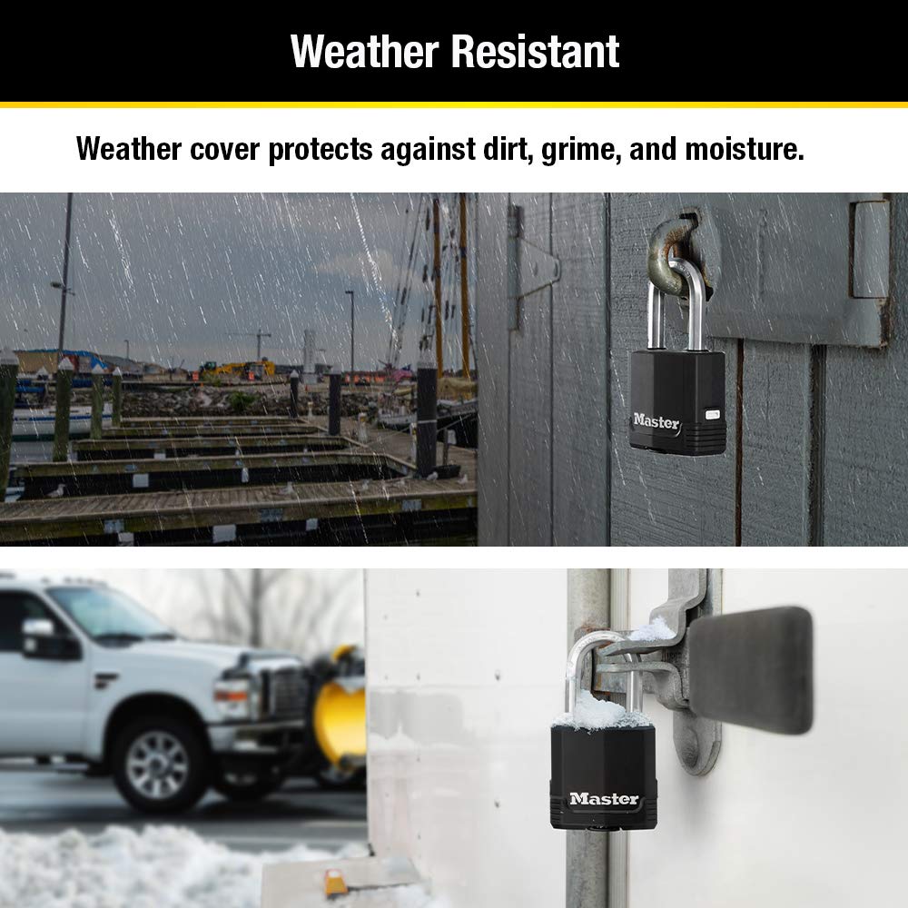 Master Lock Black Magnum Keyed-Alike Padlocks with All-Weather Cover, Outdoor Lock for Fence or Gate with a 1-7/8 Inch Lock Body and 1-1/2 Inch Shackle, 3-Pack