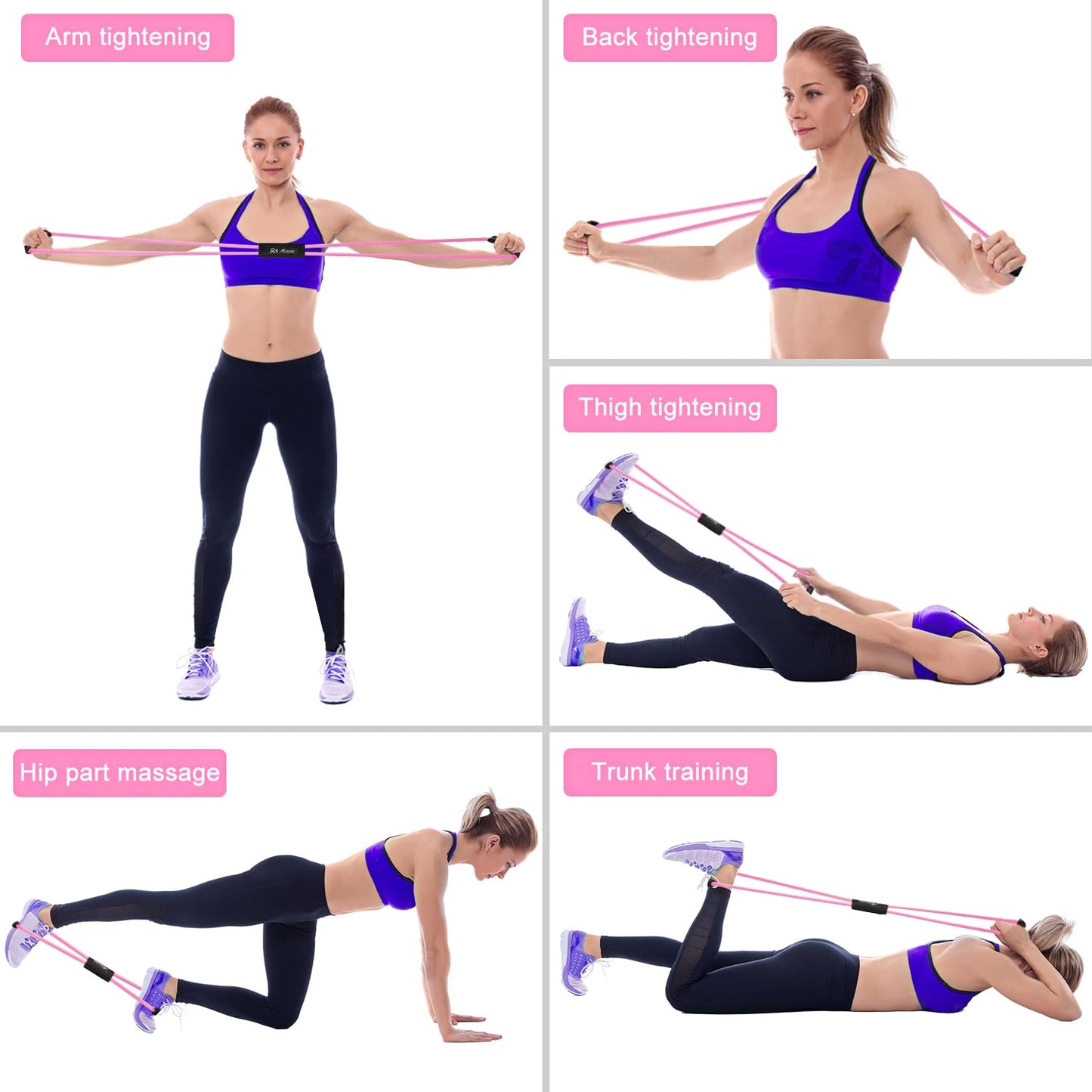 Figure 8 Resistance Band, Resistance Bands for Arms, Back, Shoulder Stretcher Exercise Bands with Handles, Upper Body Workout Equipment Set of 3 for Yoga Pilates Stretching Physical Therapy