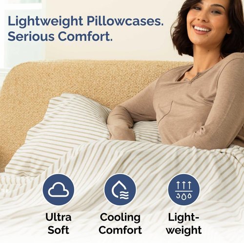 King Standard Pillow Cases - Soft Hotel Quality Covers for Comfy Bedding | Set of 4 Beige Stripes