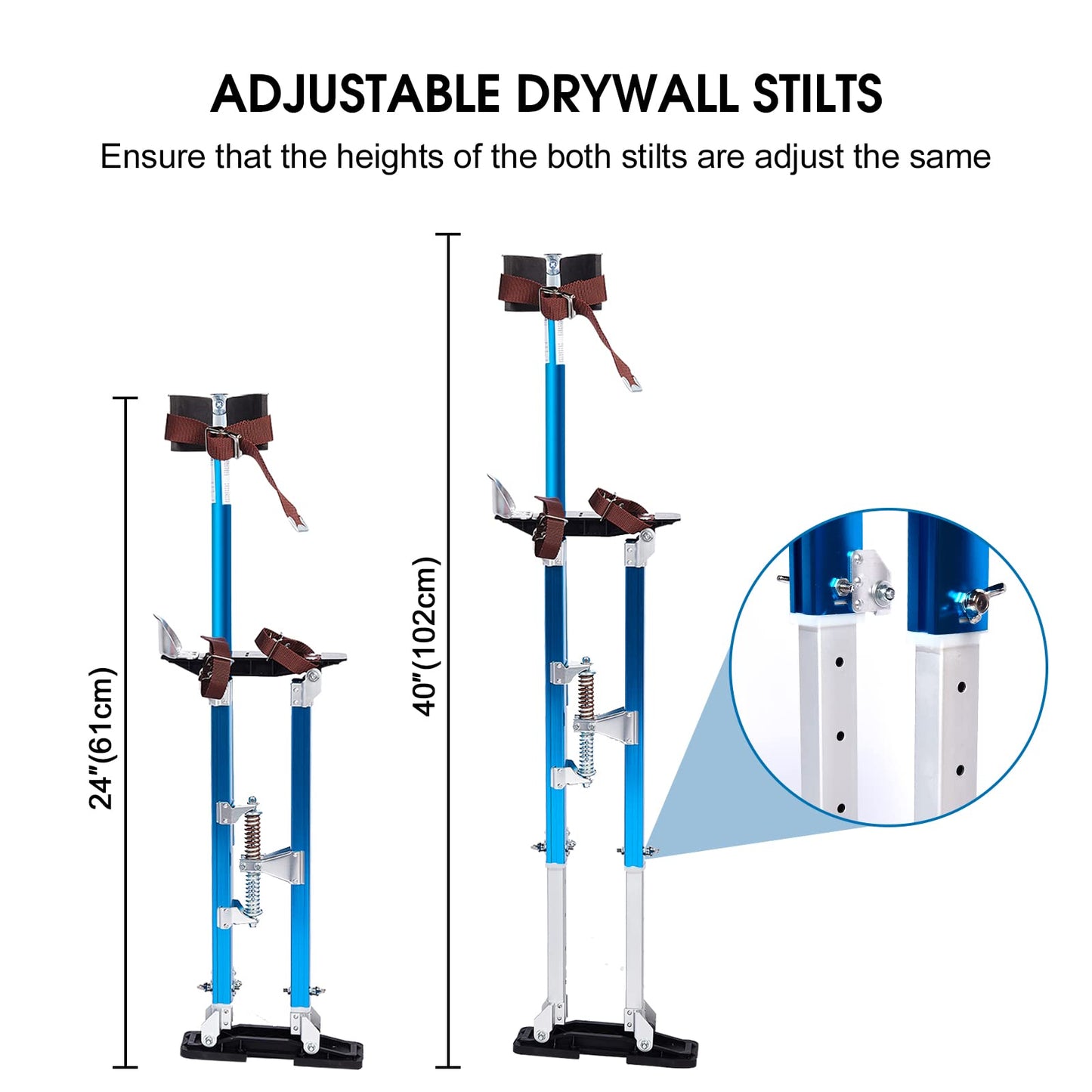 Painting Drywall Stilts,Adjustable Aluminum Tool Stilt for Plastering,24" - 40" Sheetrock Stilts,Professional Drywall Stilts, Blue