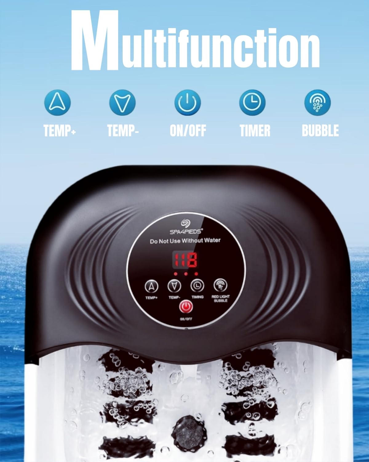 Collapsible Heated Foot Spa with Bubble and Red Light Temperature Control Foot Bath Massager and Soaking Tub Featuring 8 Shiatsu Massage Rollers Pumice Stone and Built-in Timer Ideal Gift for Wife,Mom