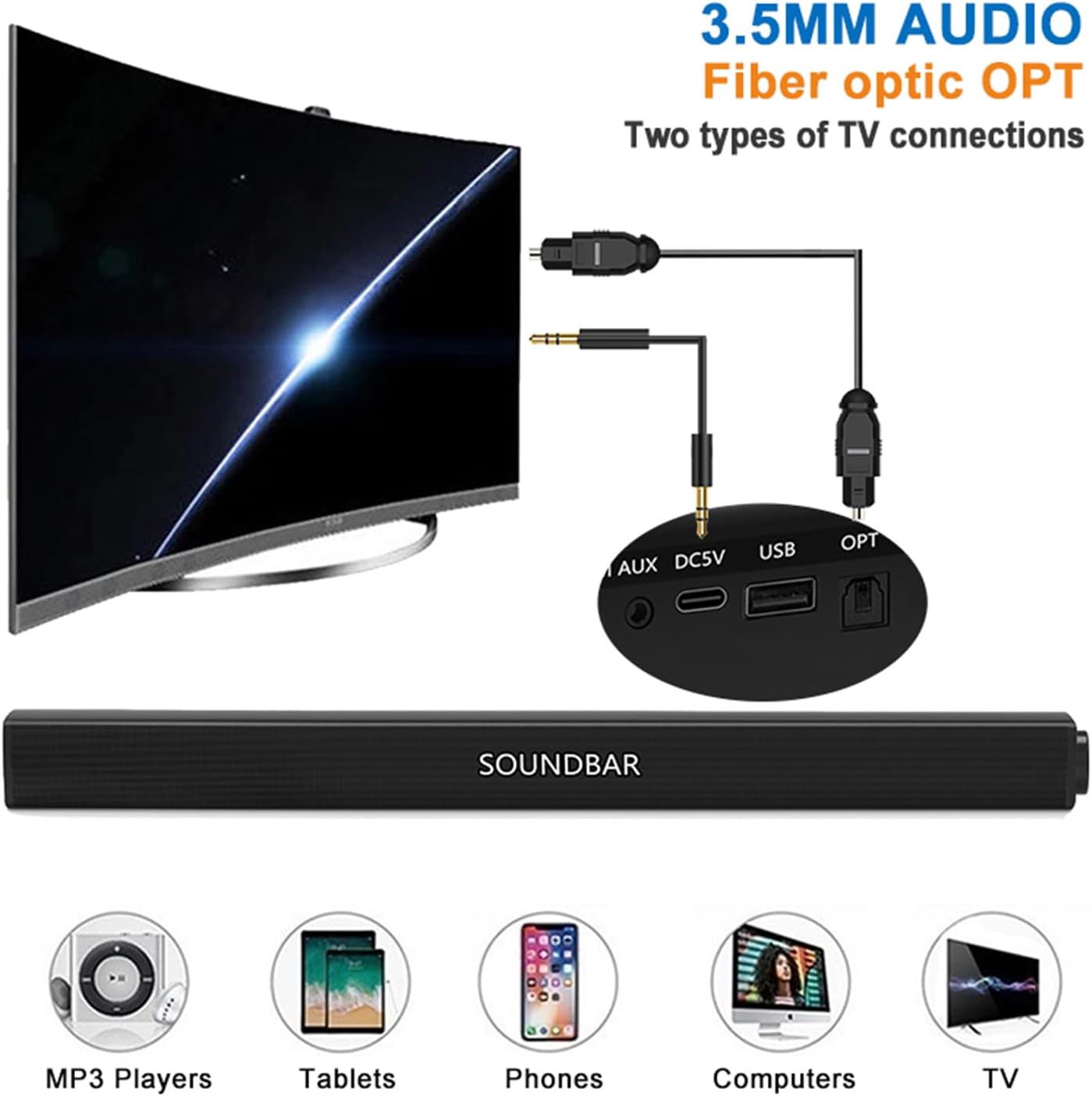 BenqBot 5.0 30W Portable Soundbar for TV/PC, Outdoor/Indoor Wired & Wireless Bluetooth Speaker with Remote Control